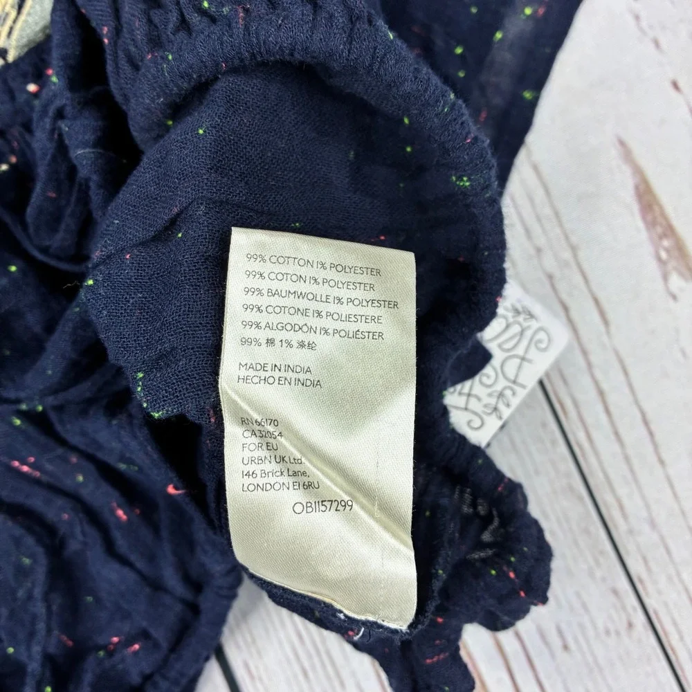 Free People Navy Blue Gauze Embroidered V-Neck Drawstring Top OB1157299 Womens S